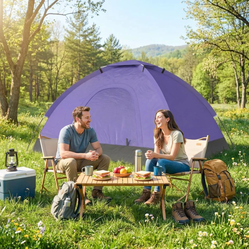 Image of OUTSUNNY 2 Person Camping Tent, Dome Tent with Storage Pocket in Purple Purple Unisex