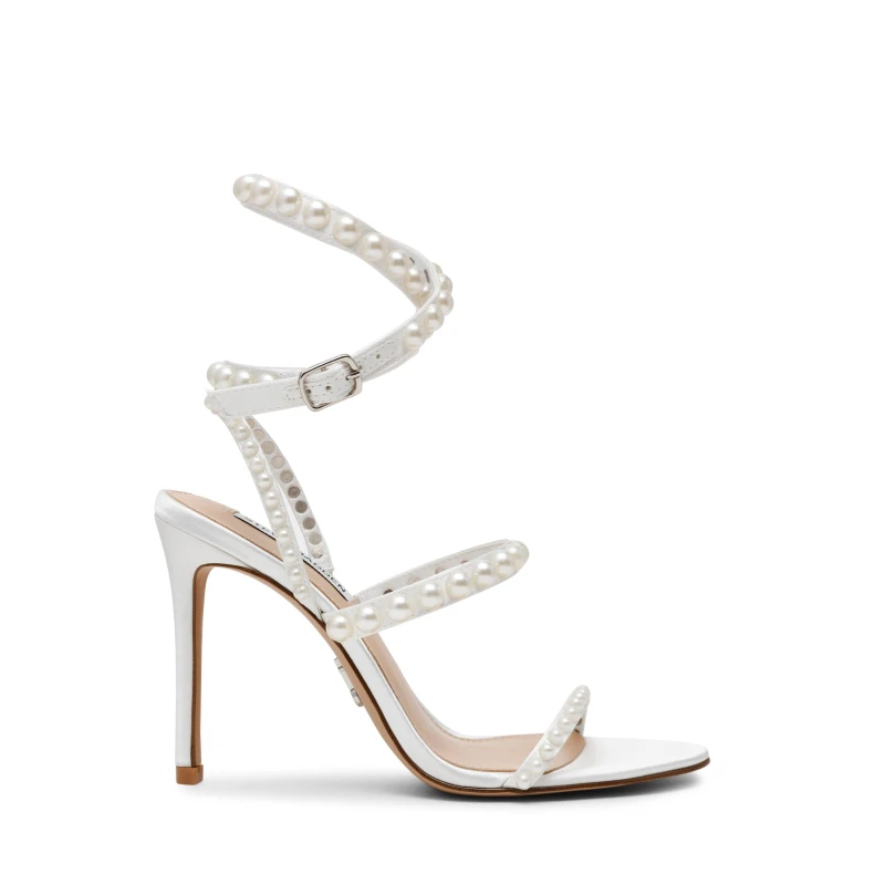 Image of Steve Madden Womens Teena Sculpted Heel Ankle Strap Heeled Sandals Pearl female 6 (39)