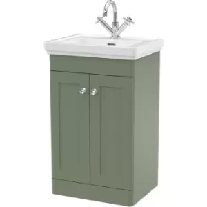 image of Nuie Classique Floor Standing 2-Door Vanity Unit with Basin 500mm Wide Satin Green - 1 Tap Hole