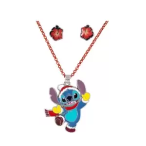 image of Disney Lilo & Stitch Blue Purple and Red Christmas pendant and flower earring set SH00650RL