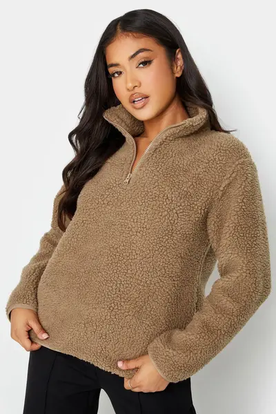 Image of PixieGirl Petite Half Zip Teddy Fleece Brown