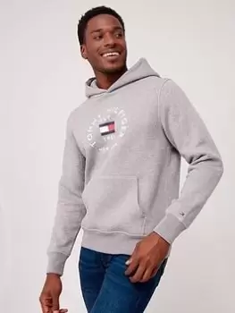 Image of Tommy Hilfiger Mens Flag Arch Overhead Hoodie - Grey, Dark Grey Heather, Size L, Men