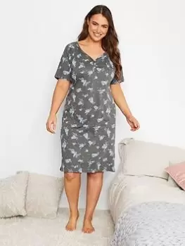 Image of Yours Sparkle Floral Placket Nightdress, Grey, Size 18-20, Women