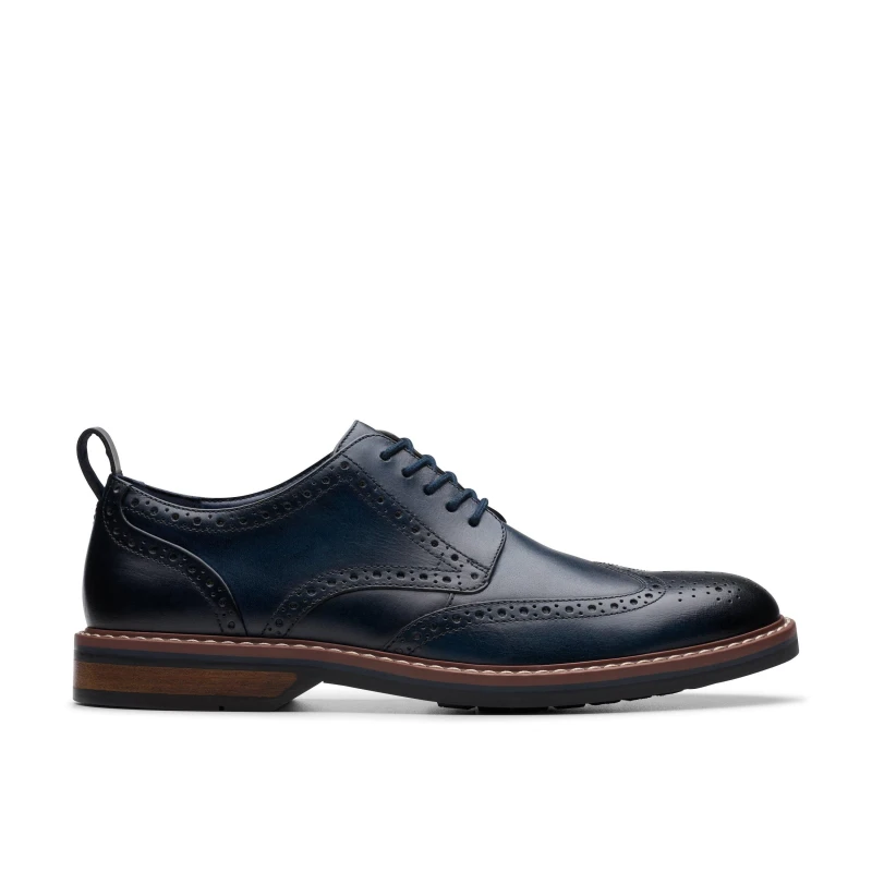 Image of Clarks Clarks Men Aldwin Limit Brogue Navy Leather Lace Up,Brogues in Blue Size: 7-Standard Fit Blue 7-Standard Fit Male 5063090938719
