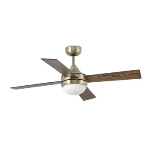 image of Mini 2 Light Small Ceiling Fan Brown, Antique Brass with Light, E14