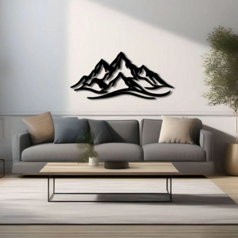 Image of Decortie Mountain Range Large Metal Wall Art 120X55Cm Textured Black