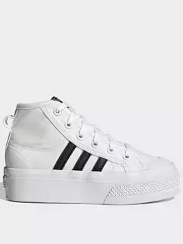 Image of adidas Originals Unisex Kids Nizza Platform Trainers - White/Black, Size 10 Younger