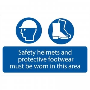 Image of Draper Safety Helmets and Protective Footwear Must Be Worn Sign 600mm 400mm Standard