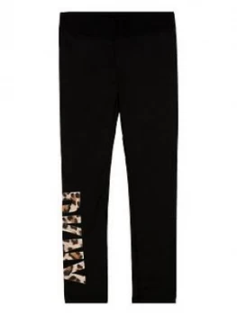 image of DKNY Girls Sport Leopard Logo Legging, Black, Size Age: 10 Years, Women