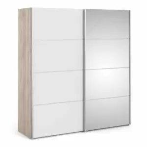 image of Verona Sliding Wardrobe 180Cm In Oak Effect With White And Mirror Doors With 2 Shelves