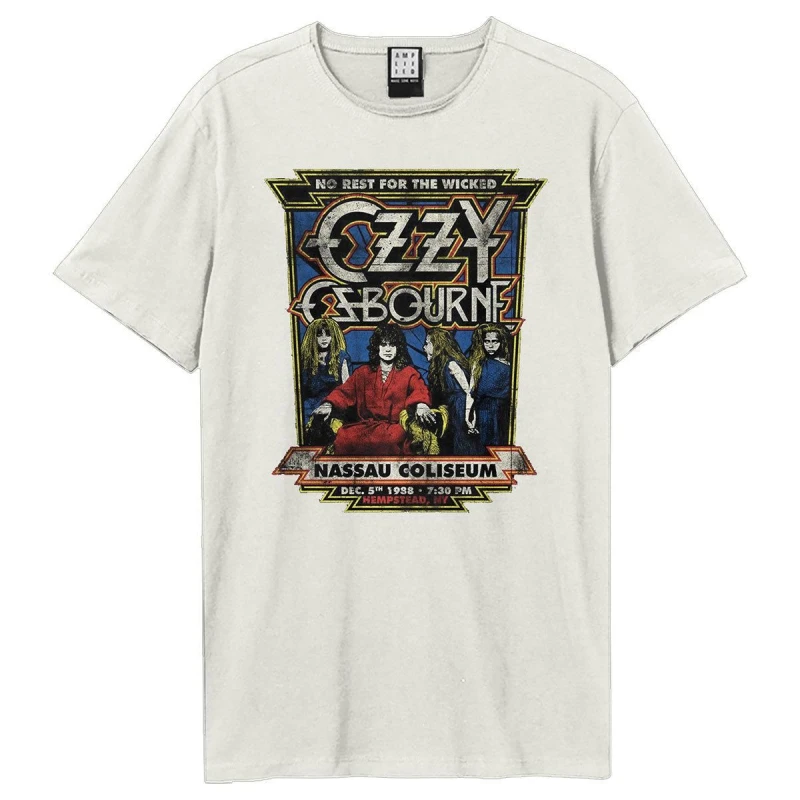Image of Amplified Amplified Men No Rest For The Wicked Ozzy Osbourne T-Shirt in White Size: X-Small White XS Male 5063574138314