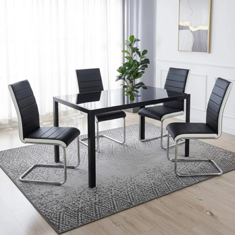 Image of Kosy Koala Maya Round Glass Dining Table With 4 Grey Gem Chairs Chrome Finish, Multi MAYARND+4GYGEM