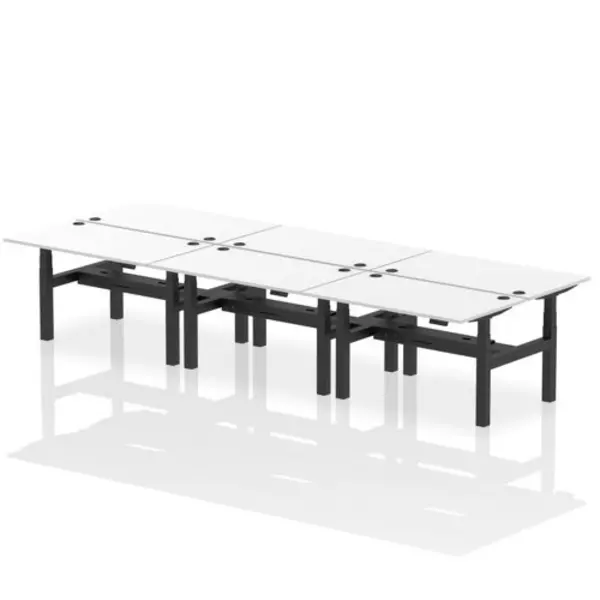 Image of Air Air Back-to-Back 1400 x 800mm Height Adjustable 6 Person Bench Desk White Top with Cable Ports Black Frame HASCP6P14800WHTB