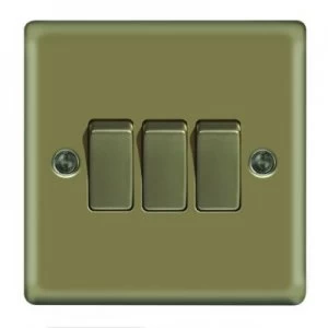 image of Wickes 10A Light Switch 3 Gang 2 Way Pearl Nickel Raised Plate