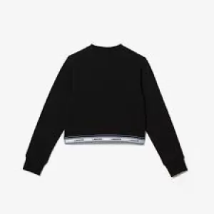 Image of Girls' Lacoste Printed Band Short Sweatshirt Size 14 yrs Black