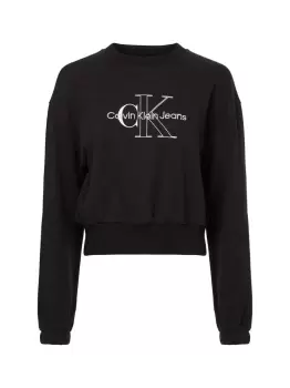 Image of Calvin Klein Cropped Two-tone Monogram Sweatshirt In Black - Size M
