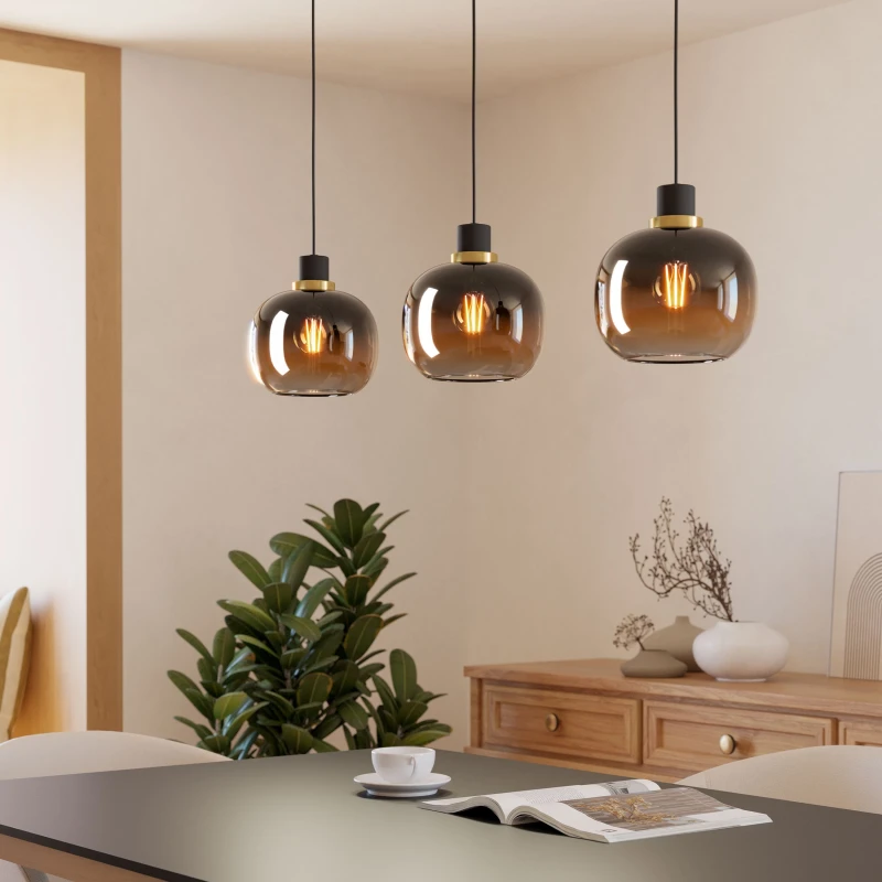 Image of EGLO Eglo OILELLA Linear Black and Brown Glass Pendant Light Black One Size Unisex 9002759996154