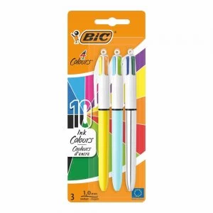 image of Bic 4 Colour Pens Pastel 3pk