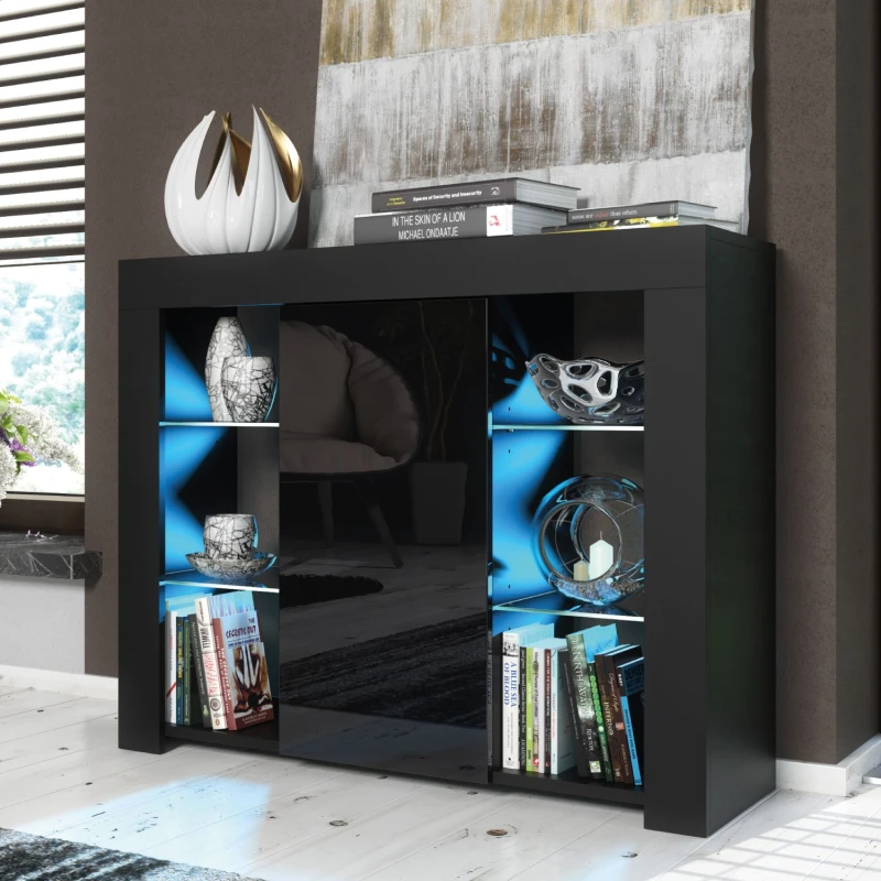 Image of Creative Furniture Harbor Sideboard 97cm - A Stylish and Functional Cabinet with Gloss Doors and LED Lights Black
