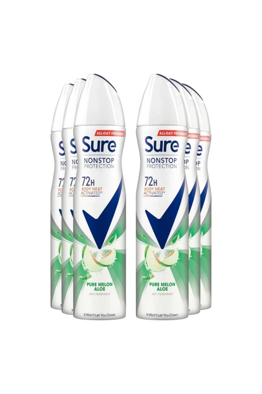 Image of Sure Women 'Antiperspirant' 72H Protection Pure Melon Aloe Deo, 6x250ml White female