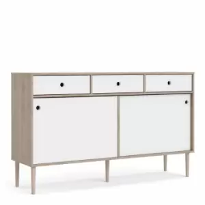 Rome Sideboard 2 Sliding Doors And 3 Drawers In Jackson Hickory Oak Effect With Matt White