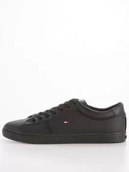Image of Tommy Hilfiger Iconic Leather Vulc Punched Trainers - Black, Size 41, Men