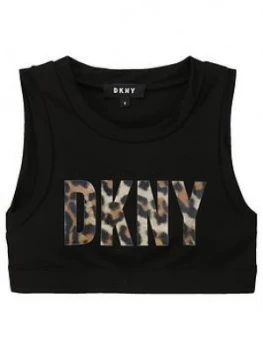 Image of DKNY Girls Leopard Logo Sporty Crop, Black, Size Age: 12 Years, Women