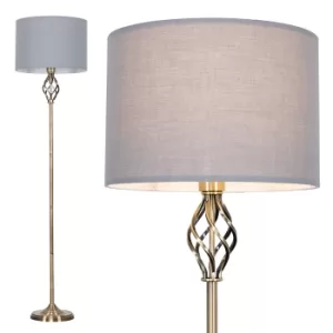 Memphis Antique Brass Floor Lamp with Grey Shade