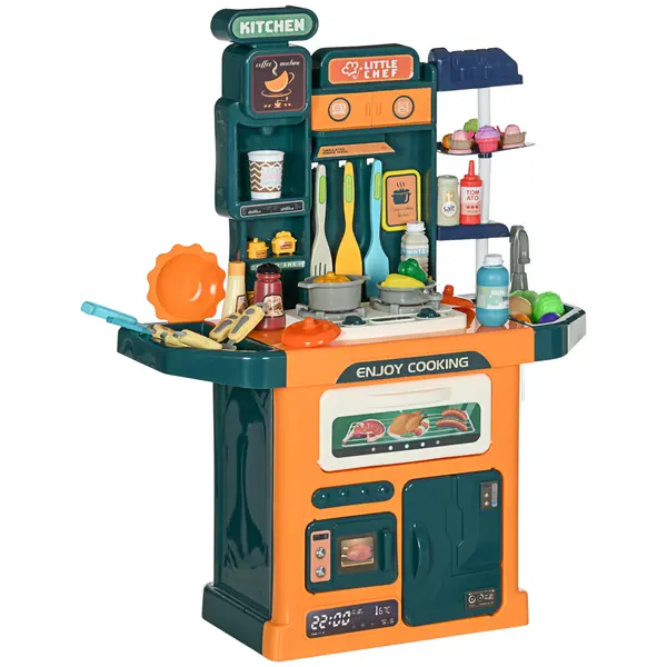 Image of AIYAPLAY Toy Kitchen, 77 Pieces Kids Play Kitchen Role Playing Game with Sound and Light, Water Spray, Running Water