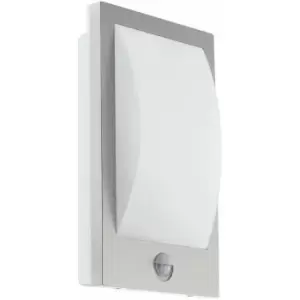 image of Loops - IP44 Outdoor Wall Light & pir Sensor Stainless Steel & White 1 x 12W E27 Bulb