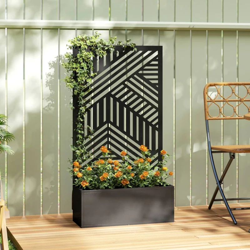 Image of OUTSUNNY Metal Garden Bed for Garden with Trellis, Raised Garden Bed in Black Unisex