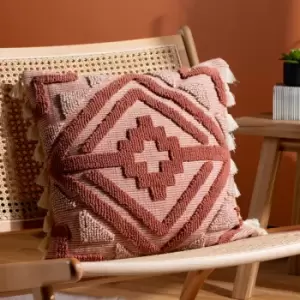Image of Kalai Tuft Tasselled Cushion Brick, Brick / 45 x 45cm / Cover Only