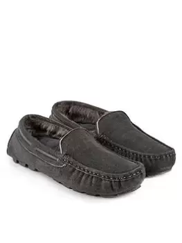 image of Totes Isotoner Suede Moccasin Slippers with Closed In-Stitch , Granite, Size 10, Men