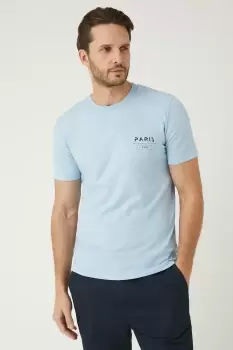 Image of Mens Pale Blue Short Sleeve Paris Print T-Shirt