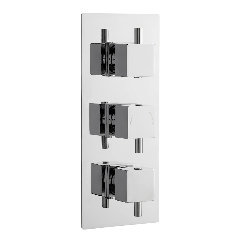 Image of Balterley Square Concealed Triple Thermostatic Shower Valve 2 Outlets - Chrome in Silver Silver Unisex