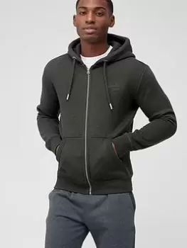 Image of Superdry Embroidered Logo Zip Through Hoodie - Green , Green, Size 2XL, Men