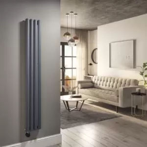 Image of Anthracite Electric Vertical Designer Radiator 1kW with WiFi Thermostat - H1600xW236mm - IPX4 Bathroom Safe