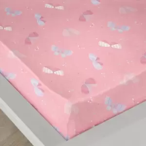 Image of Bedlam - Flutterby Butterfly Print 100% Cotton Fitted Sheet, Pink, Single