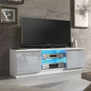 image of TV Unit 120cm Cabinet Cupboard TV Stand Living Room High Gloss Doors - White&Grey