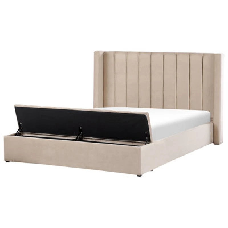 Image of Beliani Waterbed With Storage Bench Velvet Noyers 180 X 200 Cm (Eu Super King) Beige