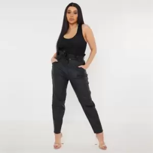 Missguided Plus Coated Paperbag Waist Jeans - Black