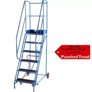 Image of 6 Tread Mobile Warehouse Stairs Punched Steps 2.5m EN131 7 Blue Safety Ladder