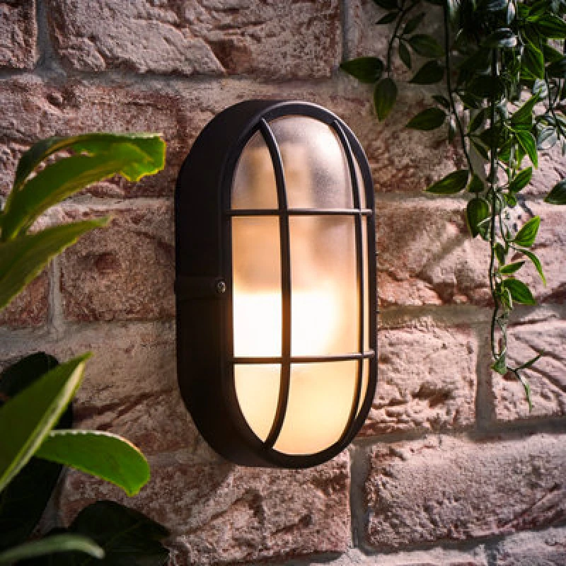 Image of Valuelights Carnforth Modern Black Outdoor Garden Security Bulkhead Wall Light Ip44 Rated With LED Bulb