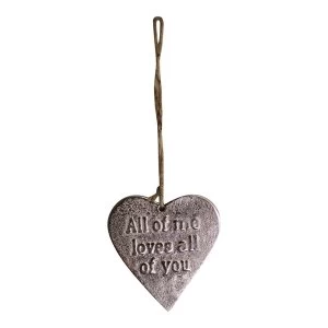 Image of Small Hanging Silver Heart with Love Quote