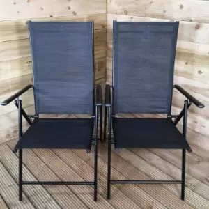 image of 2 x Multi Position High Back Reclining Garden / Outdoor Folding Chair in Black