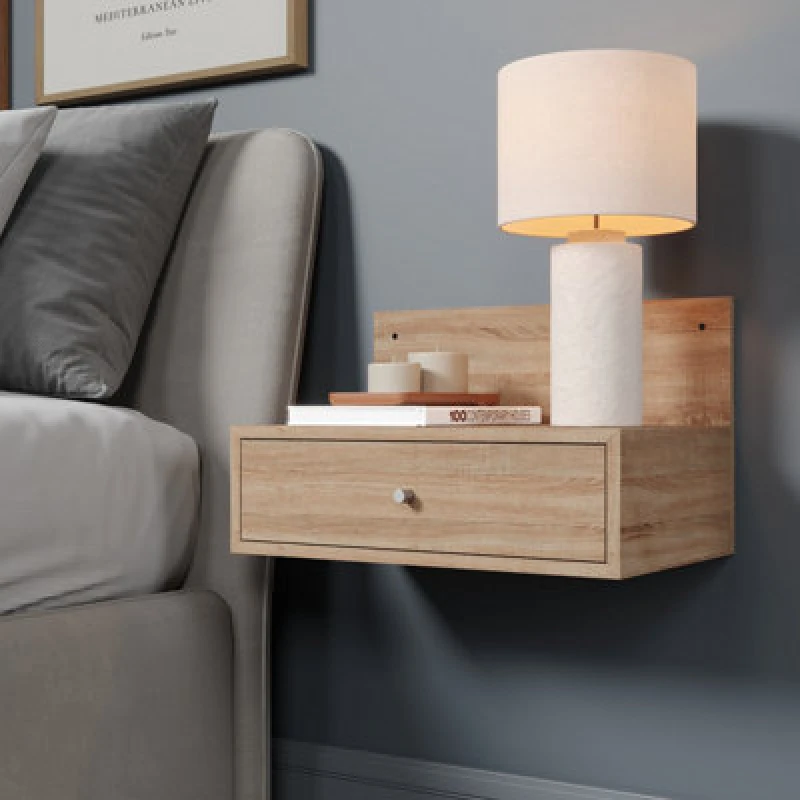Image of Core Kelly Set of 2 Wall Hanging Oak Bedside Table