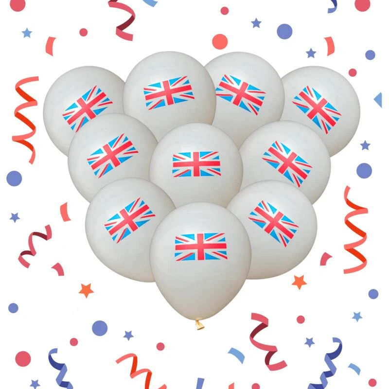 Image of Shatchi Union Jack Latex Balloons White 12" for all occasions 50pcs Multi unisex