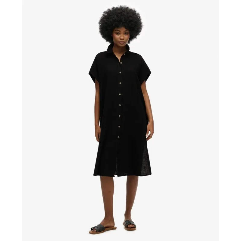 Image of Superdry Oversized mid-length shirt dress For Her Superdry Noir Female M