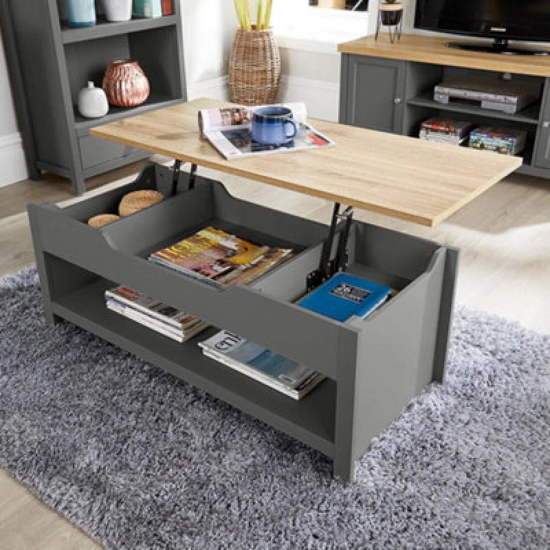 Image of Home Source Avon Hidden Storage Lift Up Coffee Table Unit Dark Grey