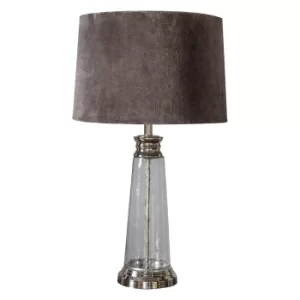 Image of Winslet Table Lamp Clear Hammered Glass, Grey Velvet Shade